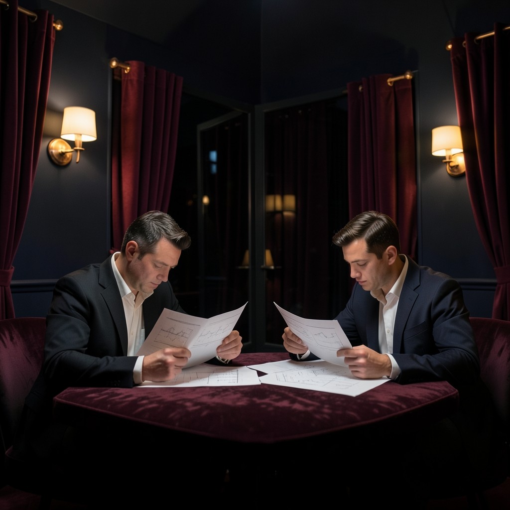 Academy instructors reviewing annotated charts in a velvet-toned Sha Tin studio