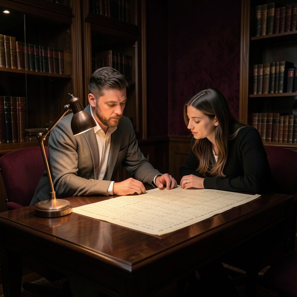 Instructor and student reviewing wave labels on a desk with copper desk lamp